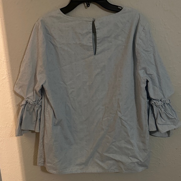 CeCe Light Blue Ruffle-Sleeve Textured Blouse - Picture 6 of 6